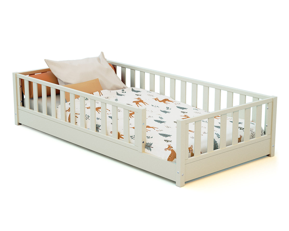 Lit au sol enfant en bois SONHO - 90x190 - Blanc perle