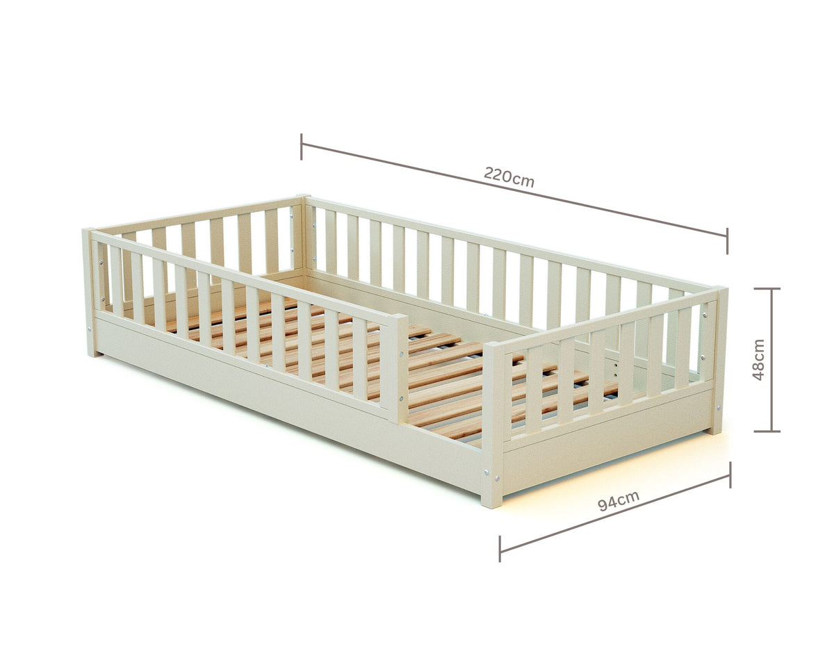 Lit au sol enfant en bois SONHO - 90x190 - Blanc perle