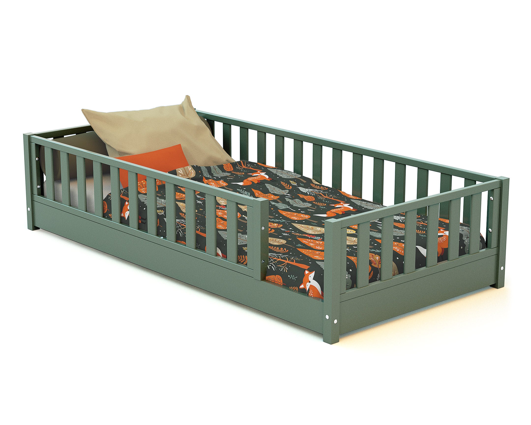 Lit au sol enfant en bois SONHO - 90x190 - Vert sauge