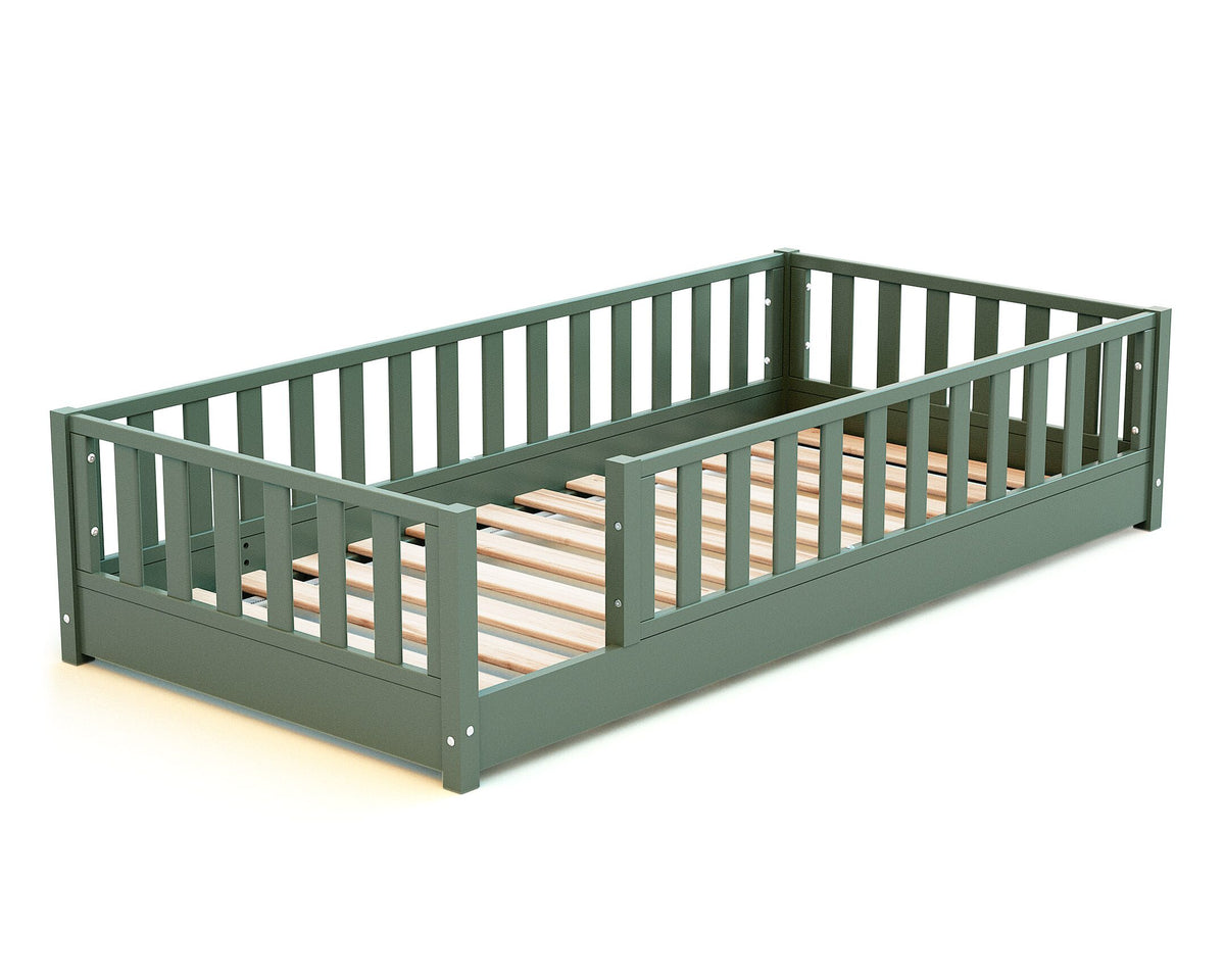 Lit au sol enfant en bois SONHO - 90x190 - Vert sauge