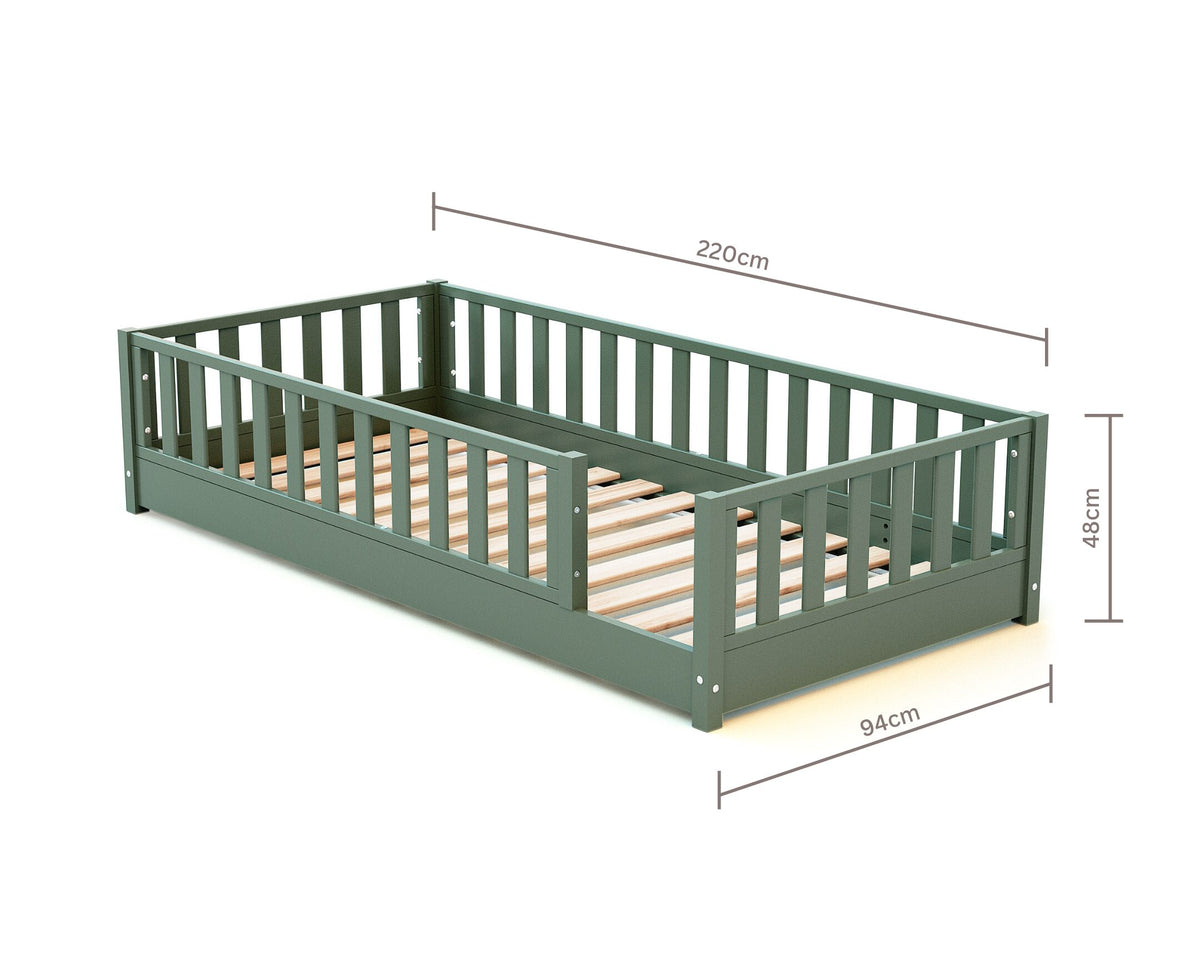 Lit au sol enfant en bois SONHO - 90x190 - Vert sauge