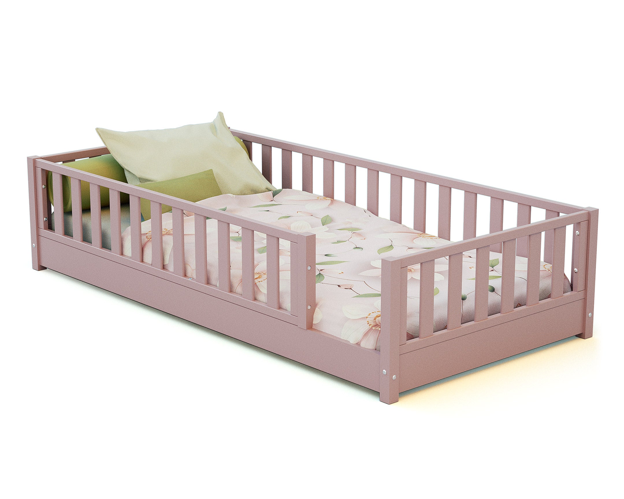 Lit au sol enfant en bois SONHO - 90x190 - Rose poudré