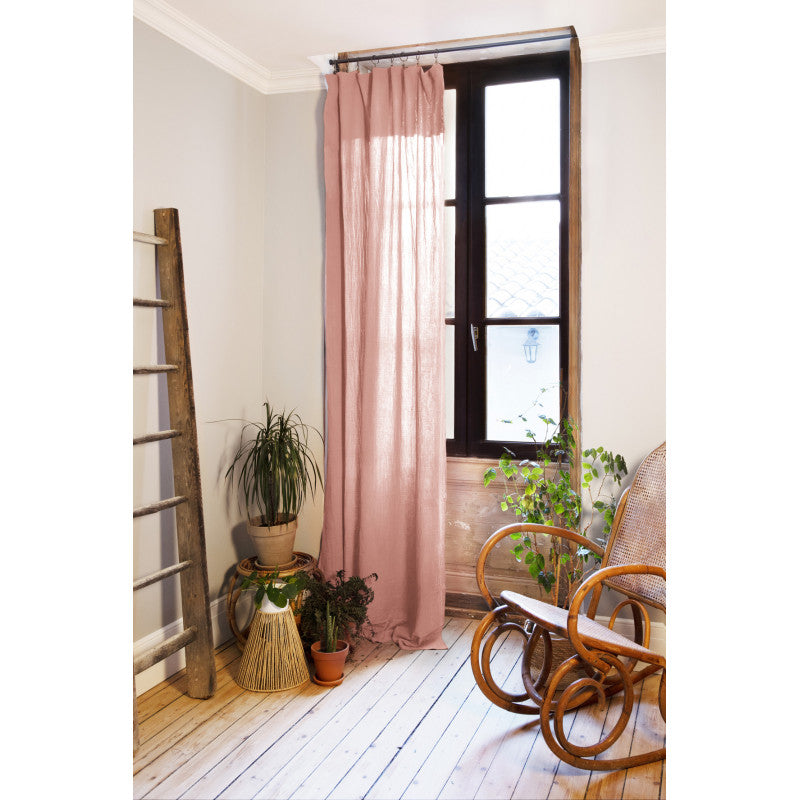 Rideau ajustable + 8 anneaux pince Gaze de coton 140 x 300 cm GAÏA Rose pêche