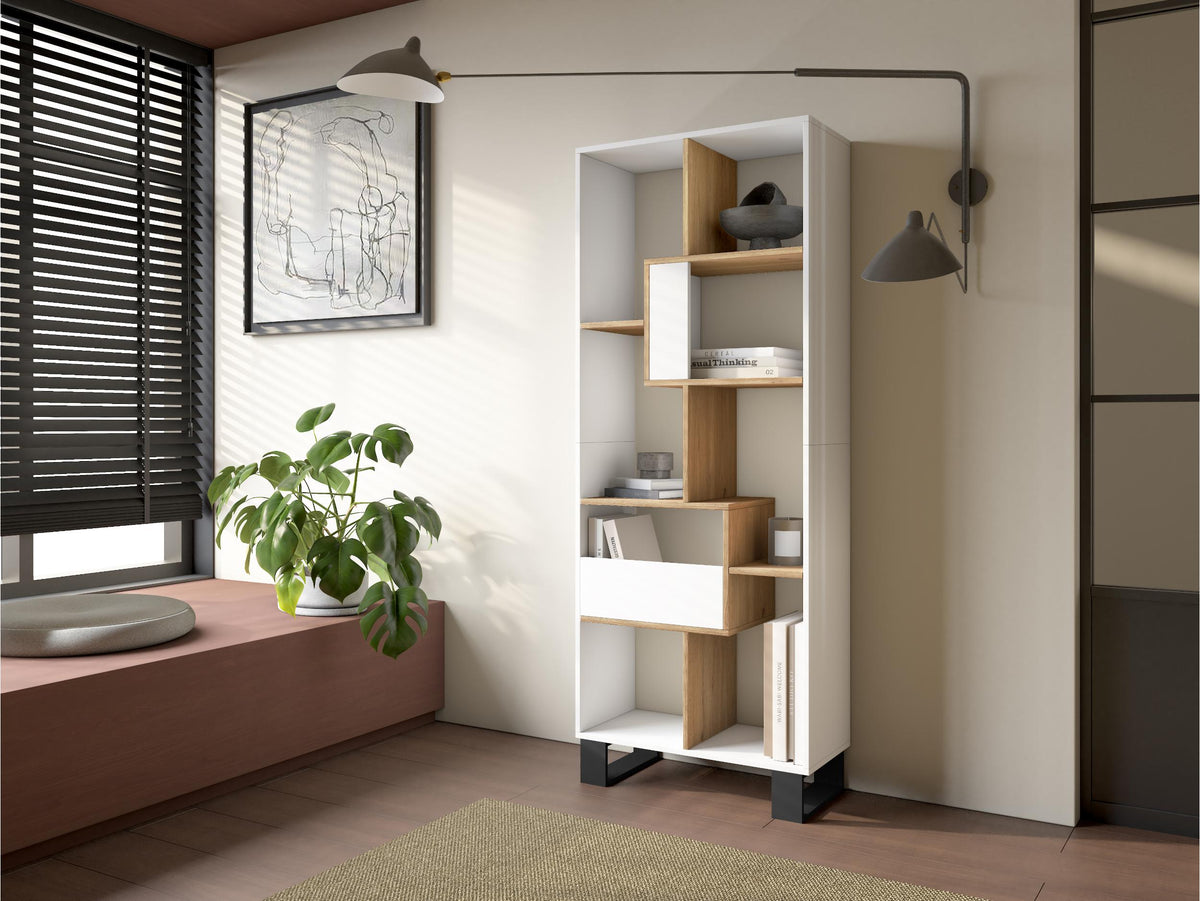 Étagère bibliothèque 174x67x31cm, horizontal ou vertical  Design industriel Blanc et Chêne