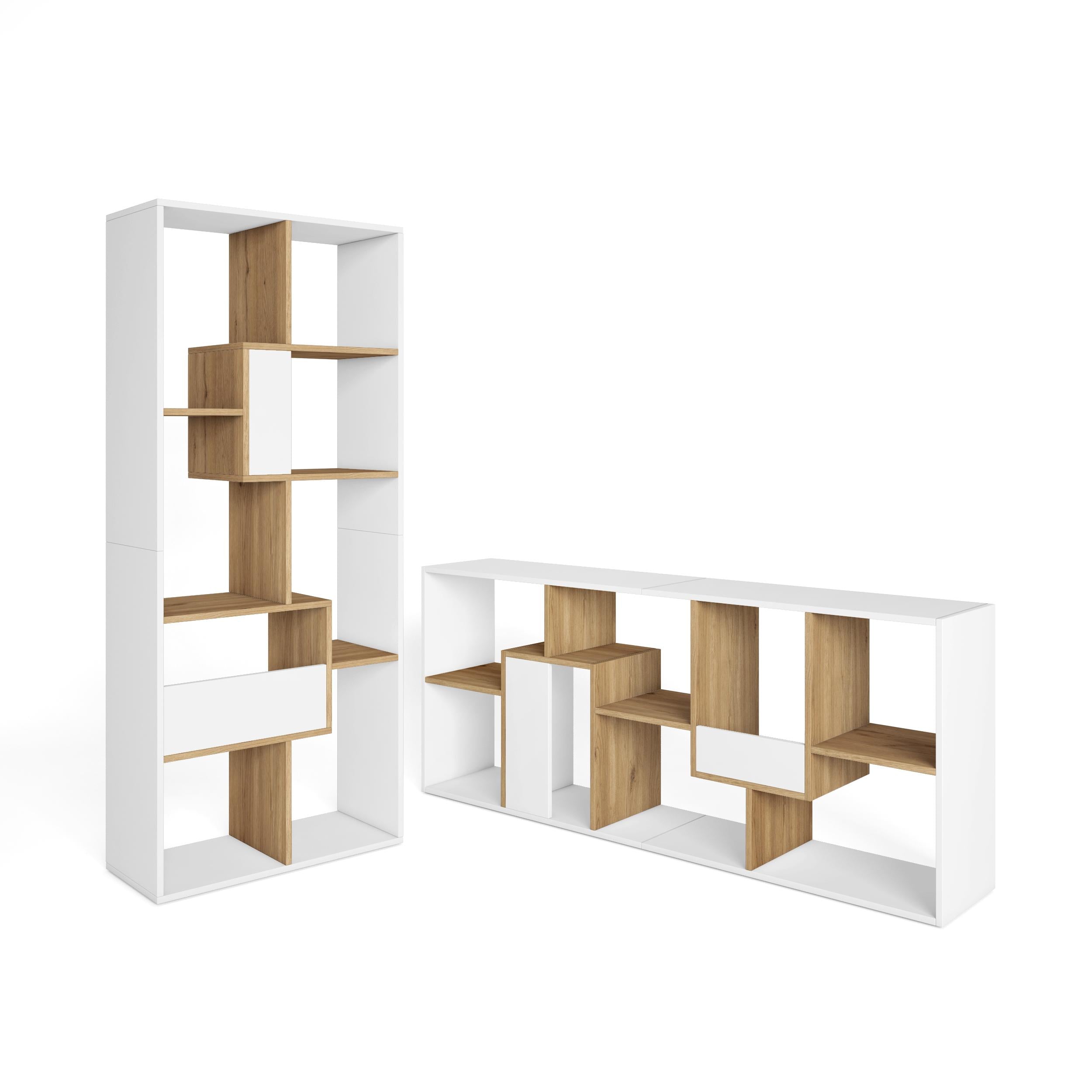 Étagère bibliothèque 162x67x31cm, horizontal ou vertical Blanc et chene