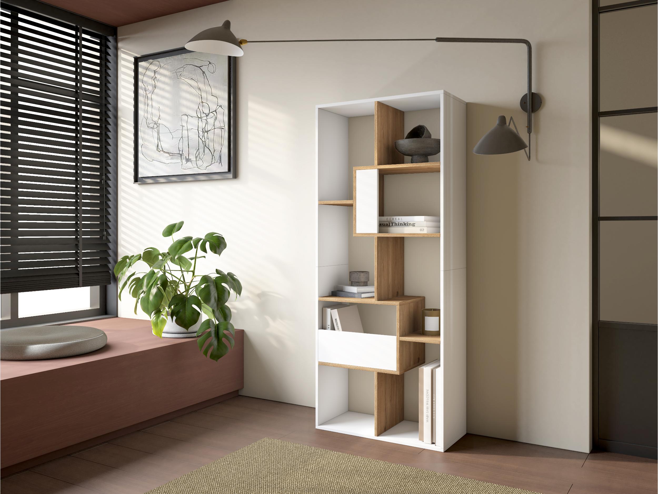 Étagère bibliothèque 162x67x31cm, horizontal ou vertical Blanc et chene