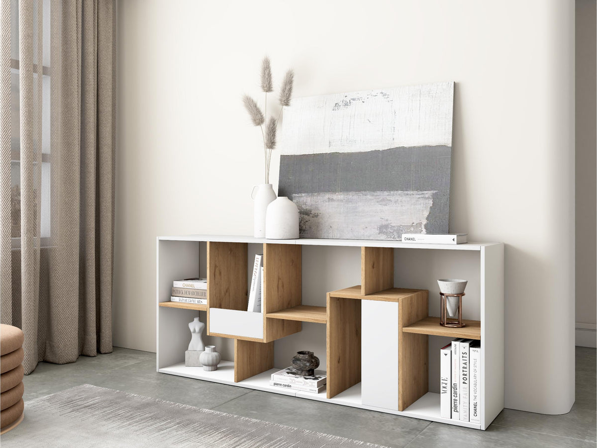 Étagère bibliothèque 162x67x31cm, horizontal ou vertical Blanc et chene