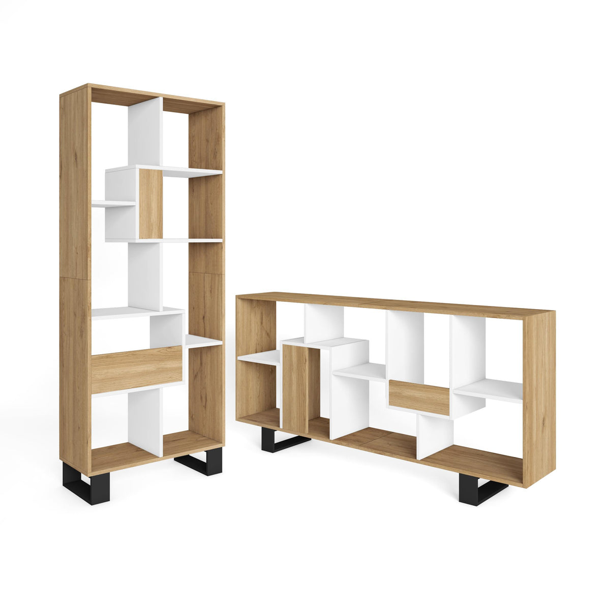 Étagère bibliothèque 174x67x31cm, horizontal ou vertical  Design industriel Chêne et blanc