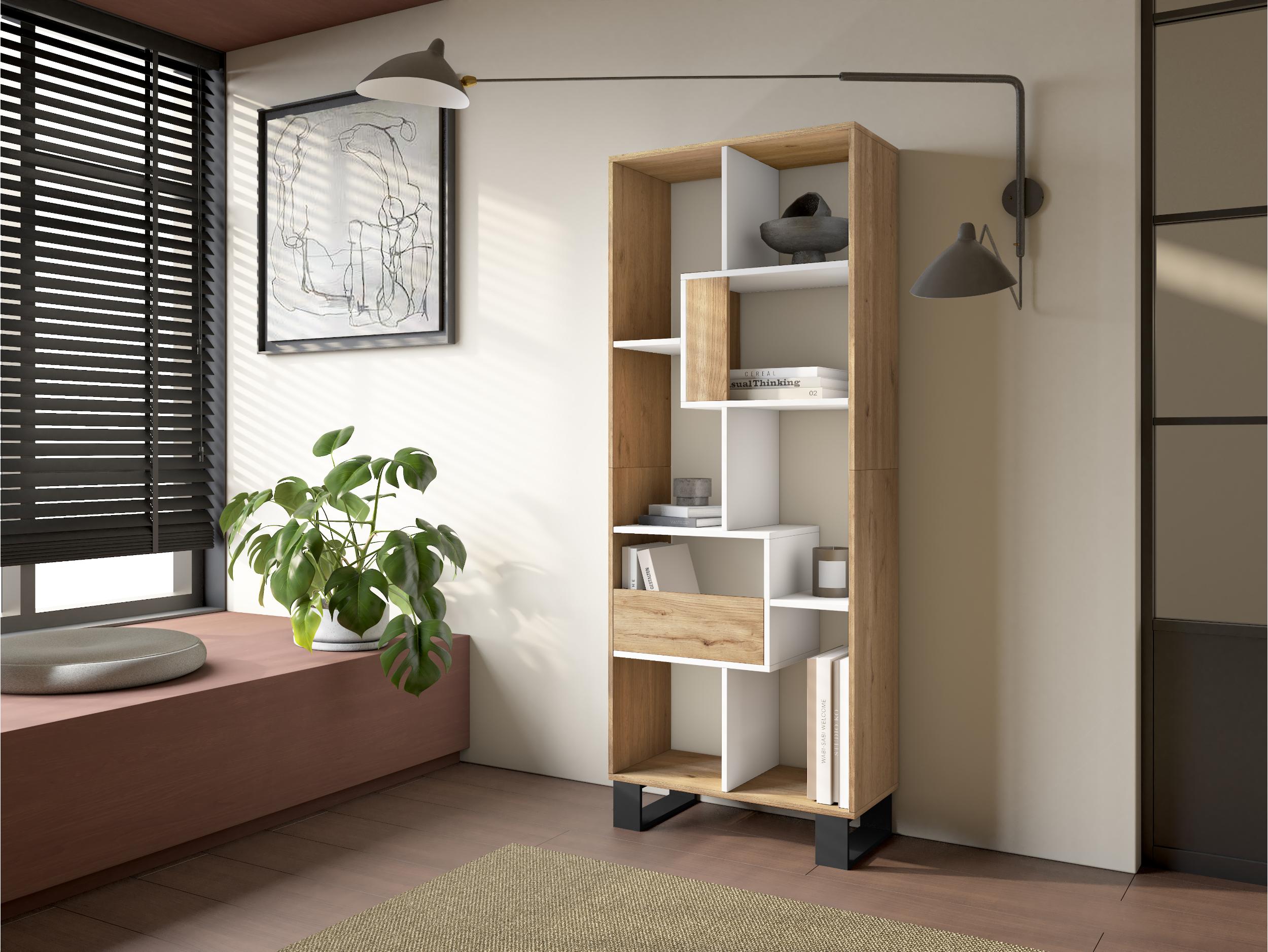 Étagère bibliothèque 174x67x31cm, horizontal ou vertical  Design industriel Chêne et blanc