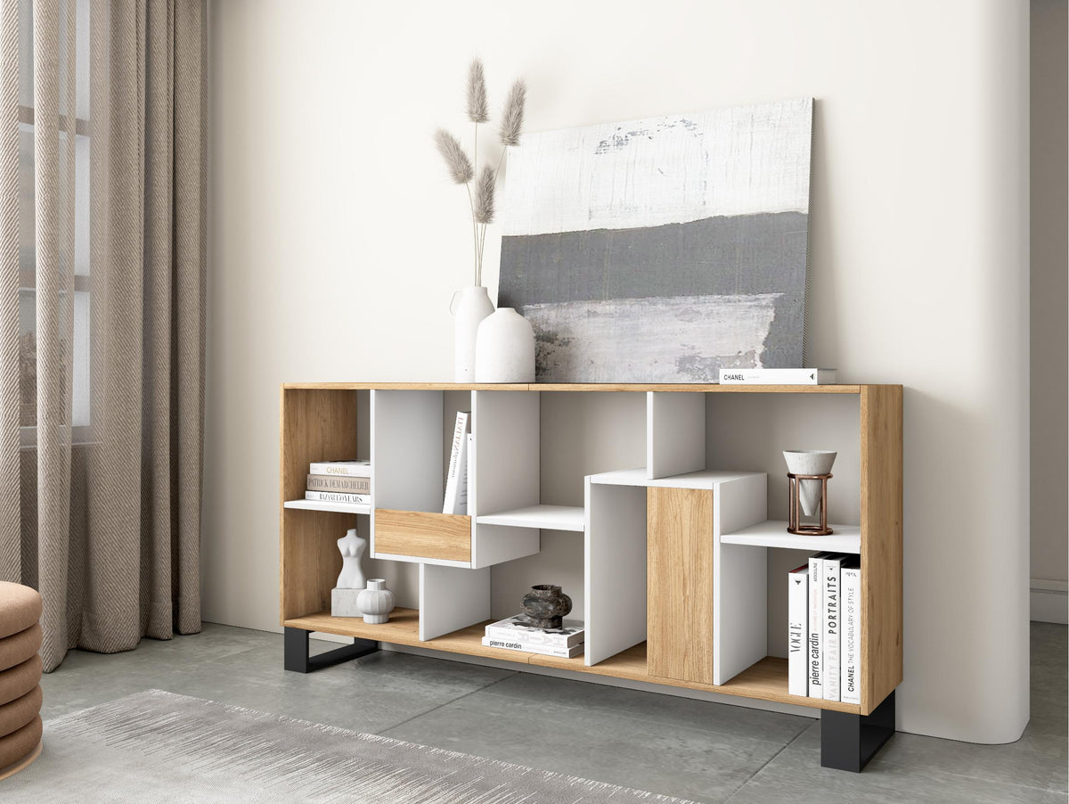 Étagère bibliothèque 174x67x31cm, horizontal ou vertical  Design industriel Chêne et blanc