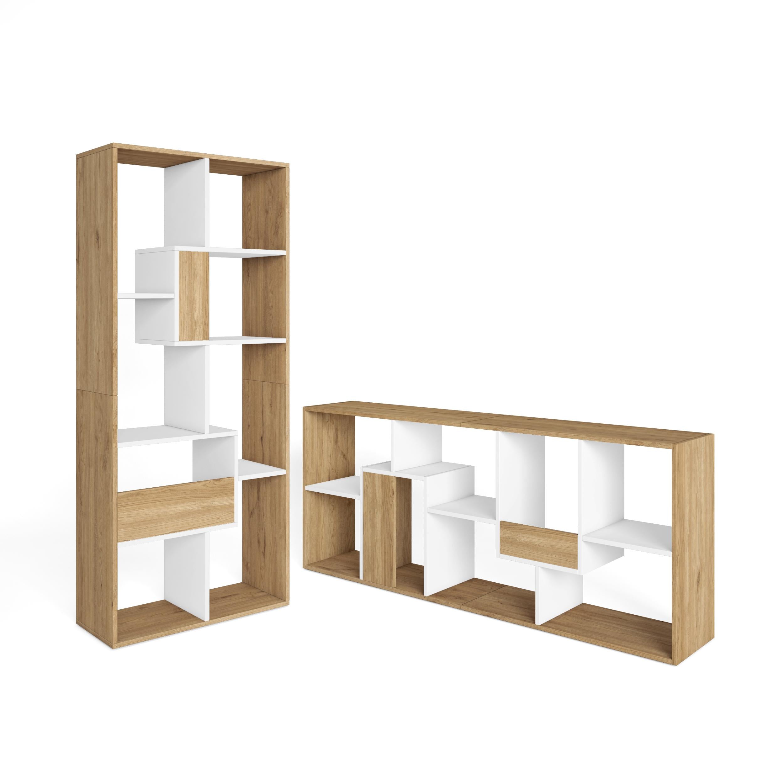 Étagère bibliothèque 162x67x31cm, horizontal ou vertical Chêne et blanc