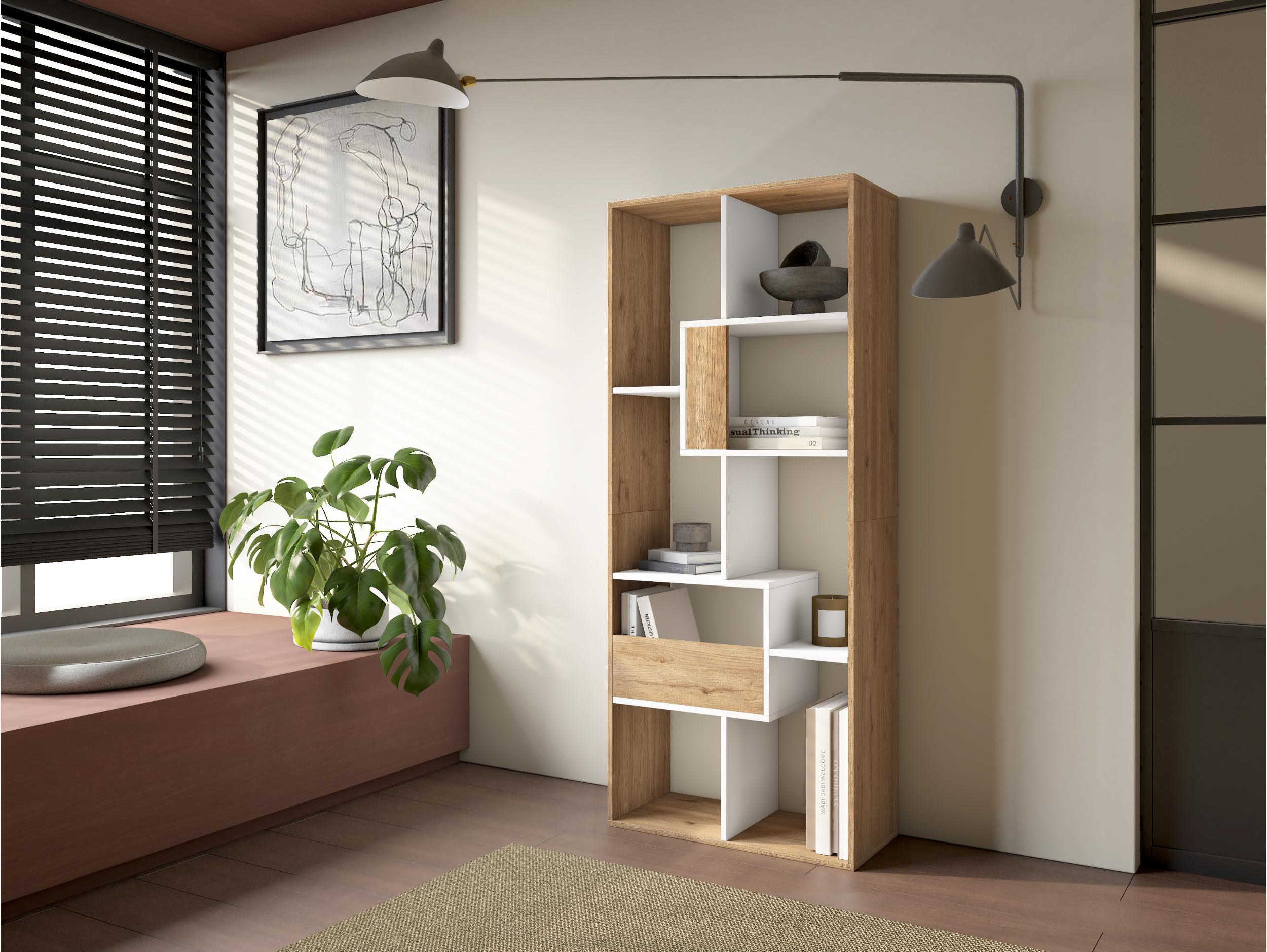Étagère bibliothèque 162x67x31cm, horizontal ou vertical Chêne et blanc