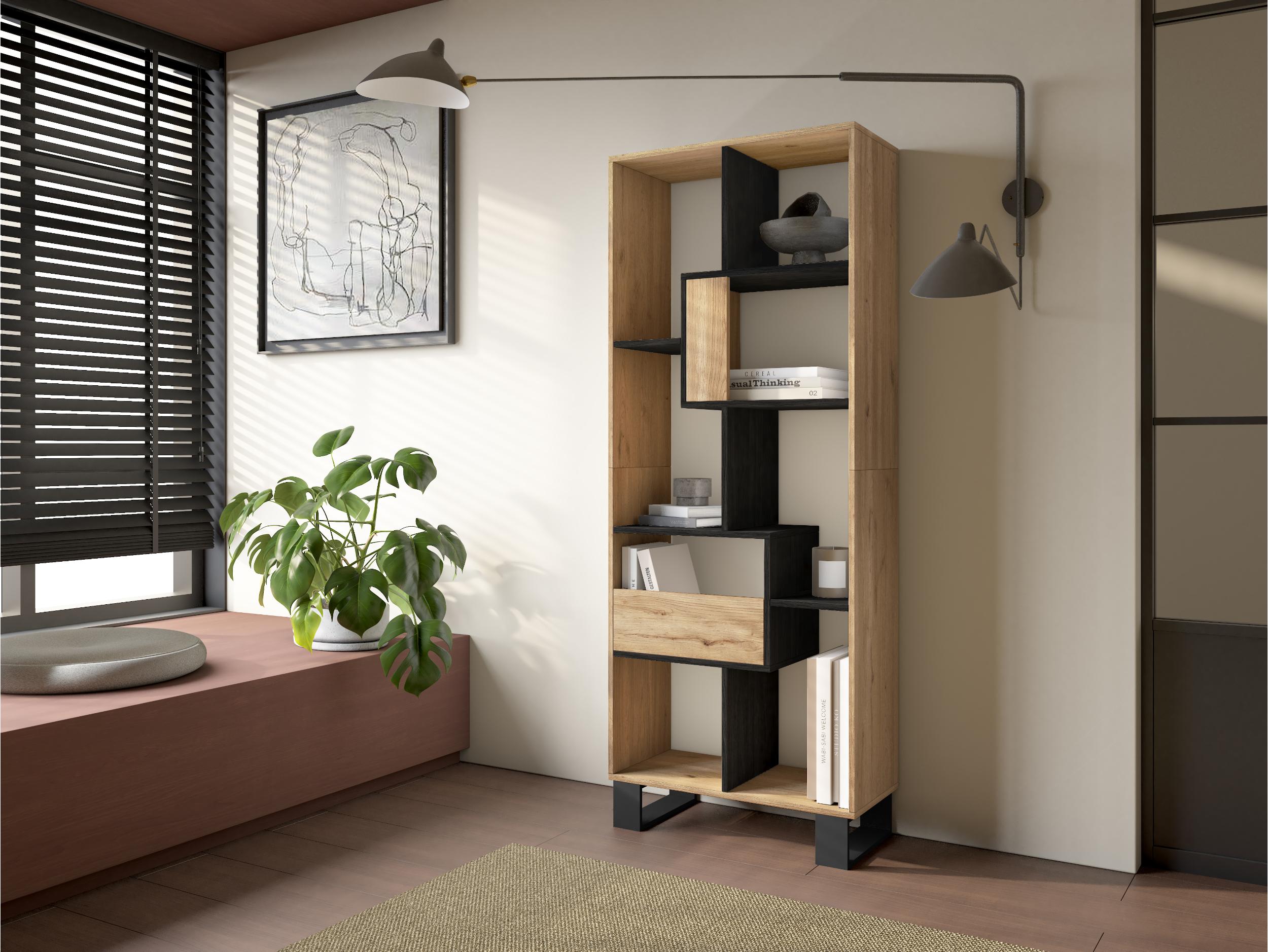 Étagère bibliothèque 174x67x31cm, horizontal ou vertical  Design industriel Chêne et Noir
