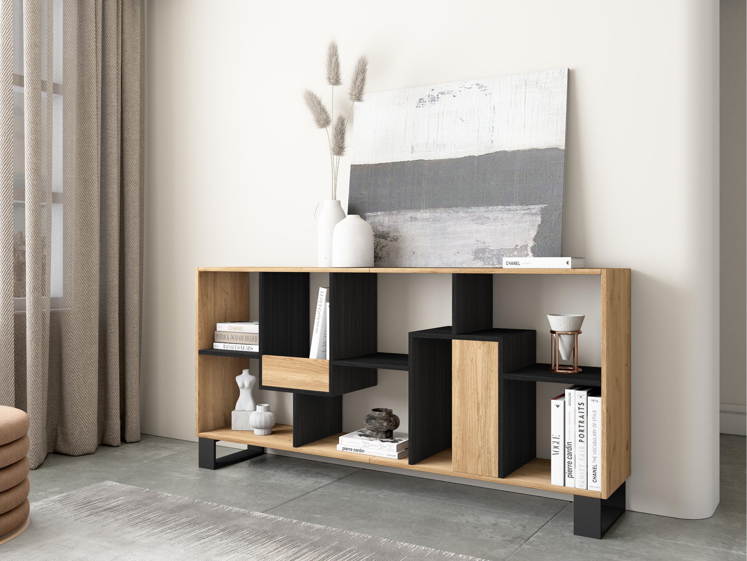 Étagère bibliothèque 174x67x31cm, horizontal ou vertical  Design industriel Chêne et Noir