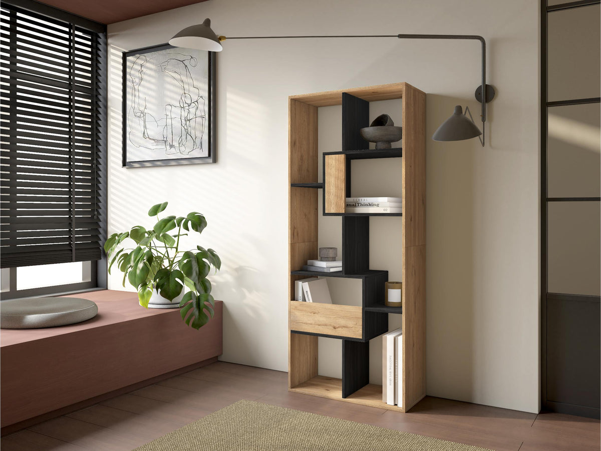 Étagère bibliothèque 162x67x31cm, horizontal ou vertical Chêne et noir