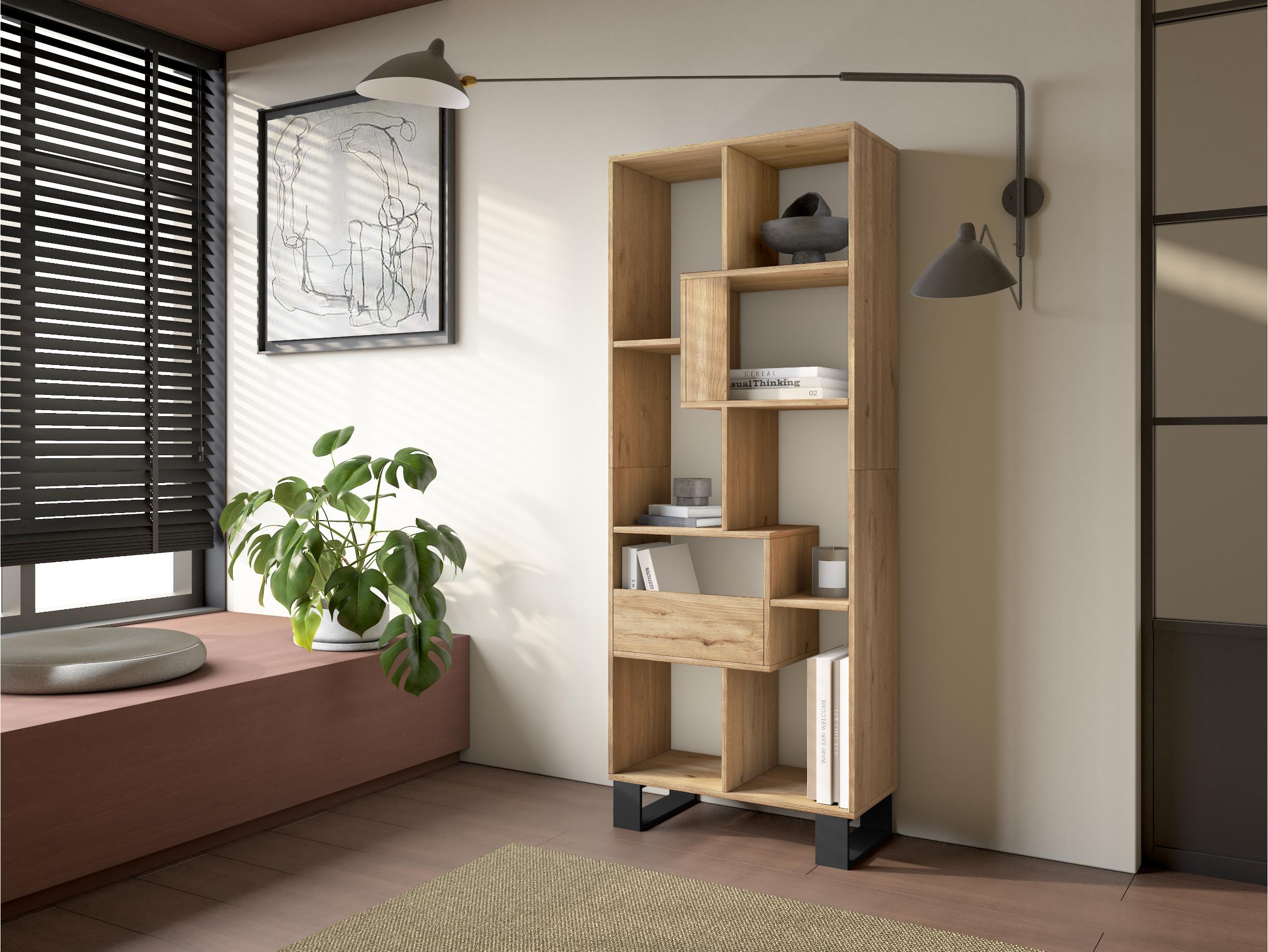 Étagère bibliothèque 174x67x31cm, horizontal ou vertical  Design industriel Chêne