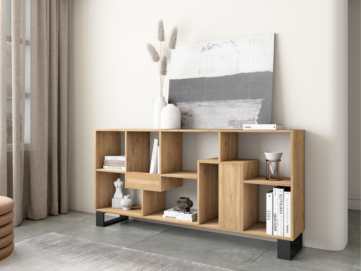 Étagère bibliothèque 174x67x31cm, horizontal ou vertical  Design industriel Chêne