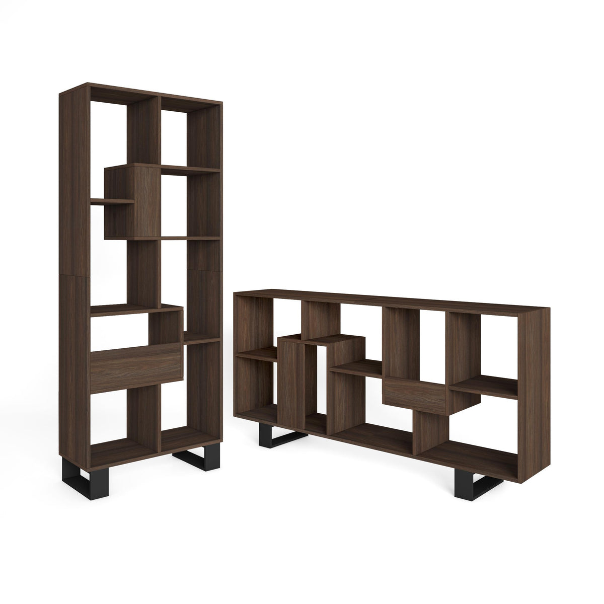 Étagère bibliothèque 174x67x31cm, horizontal ou vertical  Design industriel Chêne foncé