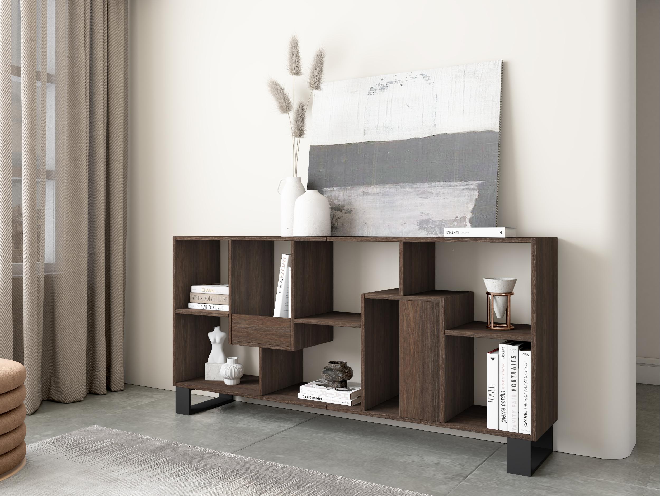 Étagère bibliothèque 174x67x31cm, horizontal ou vertical  Design industriel Chêne foncé