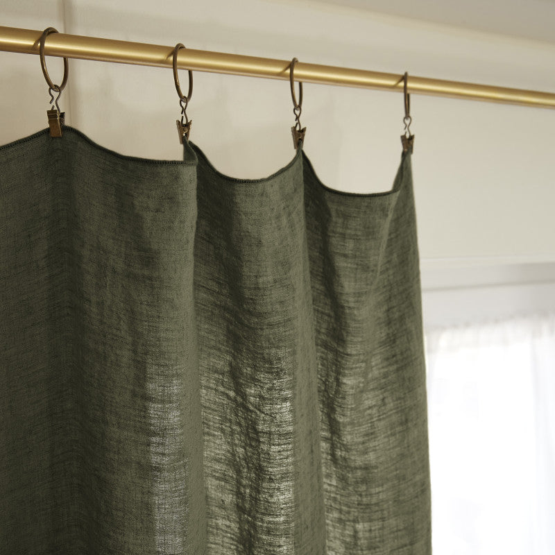Rideau ajustable + 8 anneaux pince 140 x 270 cm Lin lavé SOLINE Thym