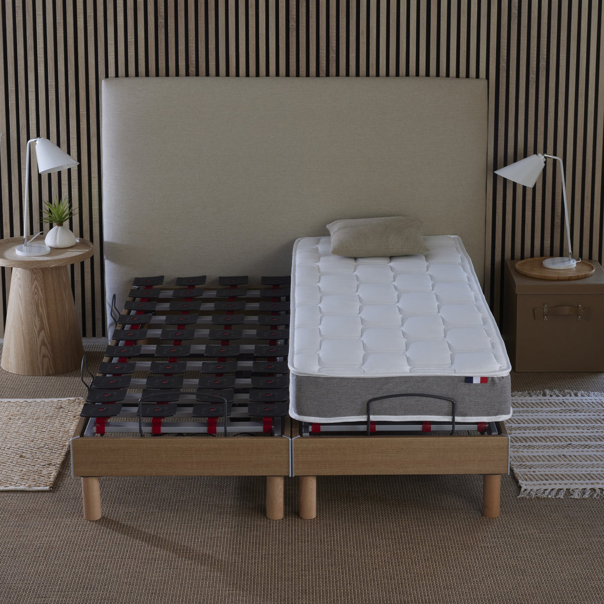 Ensemble literie électrique relaxation à plots + Matelas mousse HR35 2x90 x 200