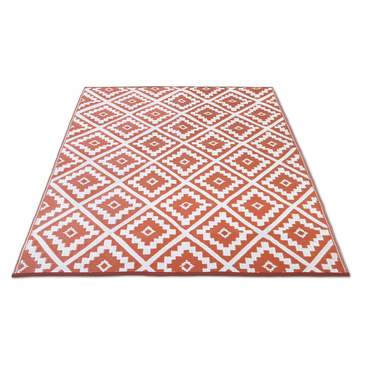 Tapis extérieur rectangulaire Vahiné motifs losanges terracotta 270x470cm