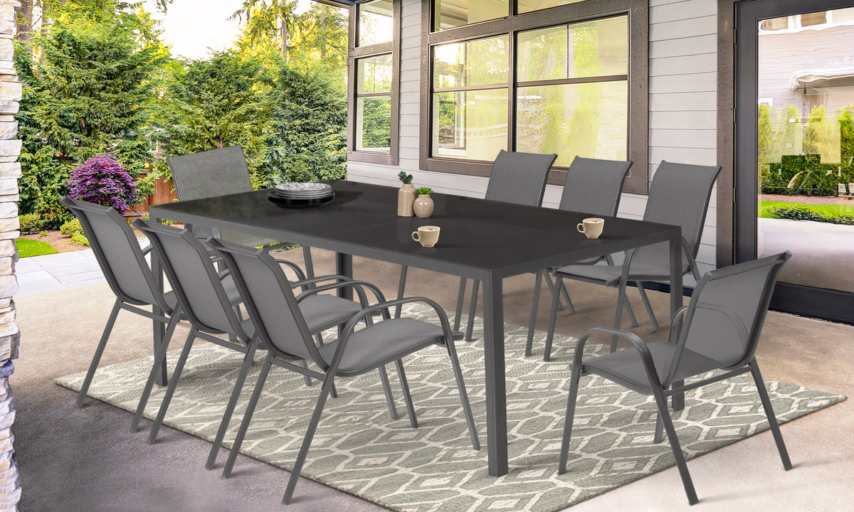 Ensemble de jardin Minorca 8 places en textiléne et verre trempé gris anthracite
