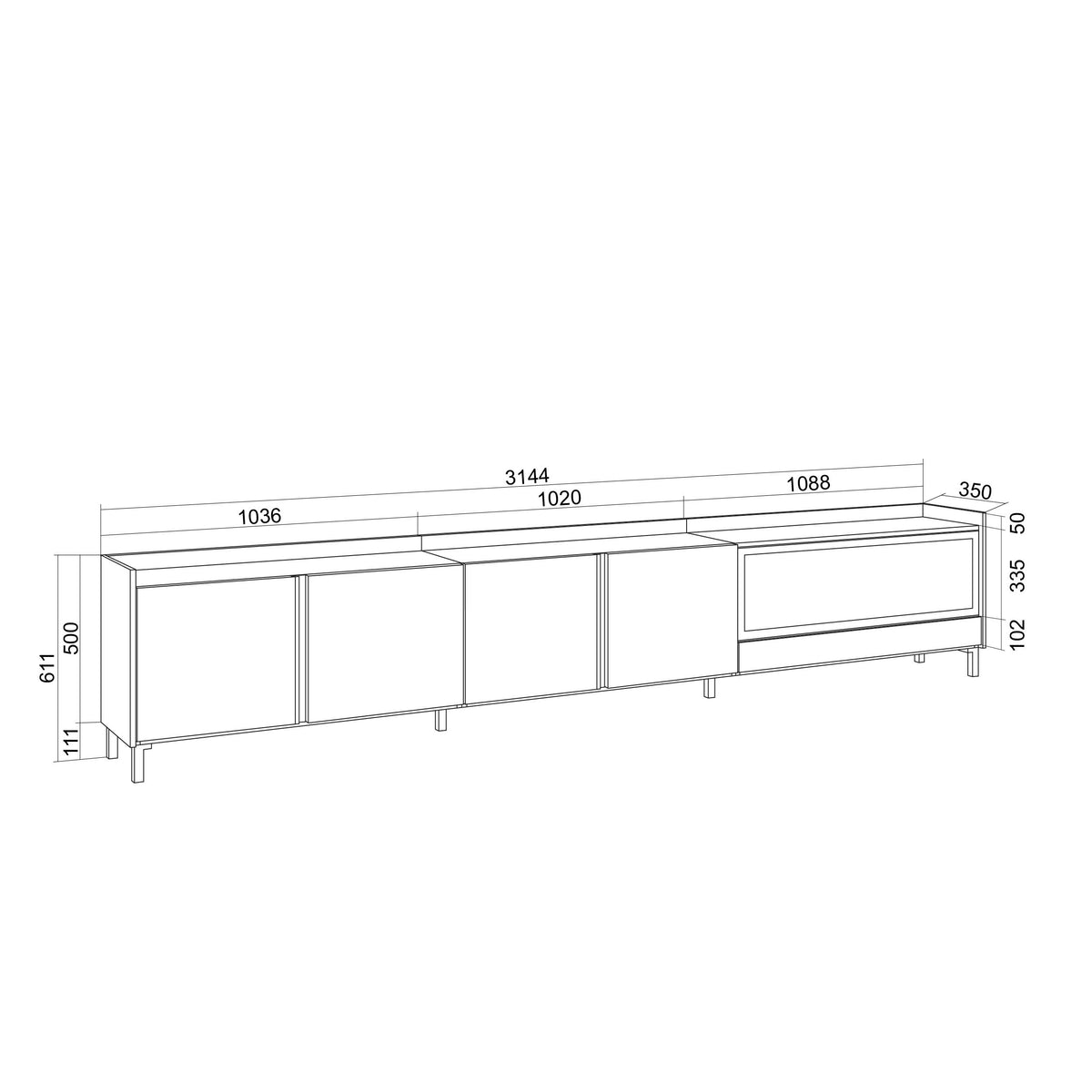 Meuble TV 315x61x35 cm Pour les TV jusqu'à 80" Cheminée électrique à droite XXL Design industriel Chêne et noir