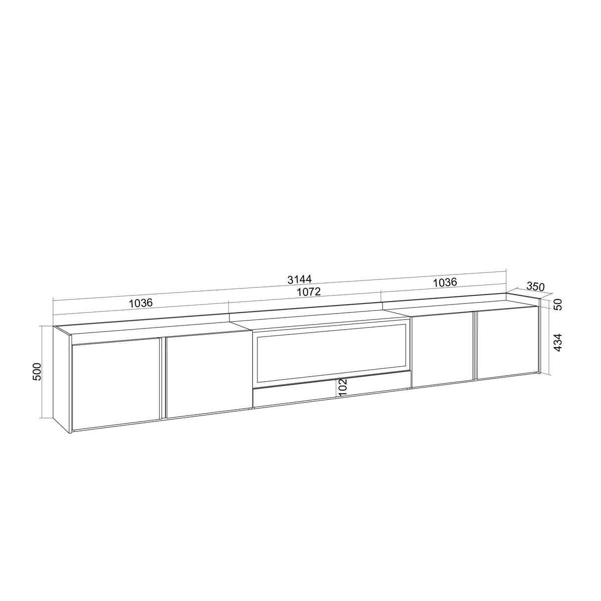 Meuble TV Led 315x50x35 cm Pour les TV jusqu'à 80" Cheminée électrique au centre XXL Chêne et noir