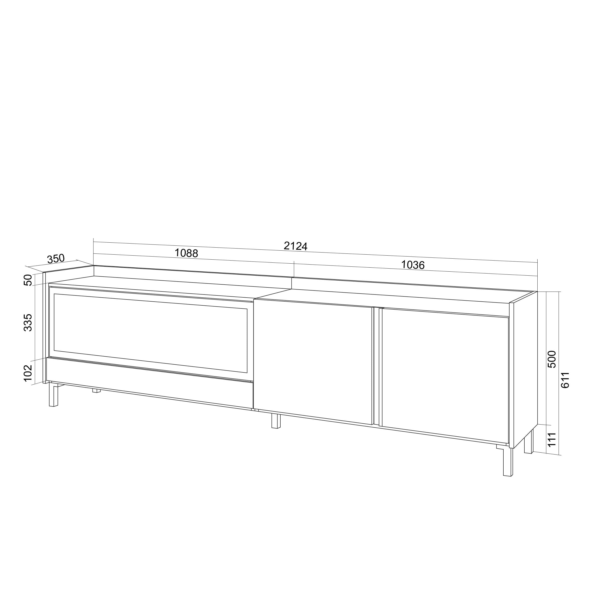 Meuble TV Led 212x61x35 cm Pour les TV jusqu'à 80" Cheminée électrique à gauche XXL Design industriel Chêne et noir