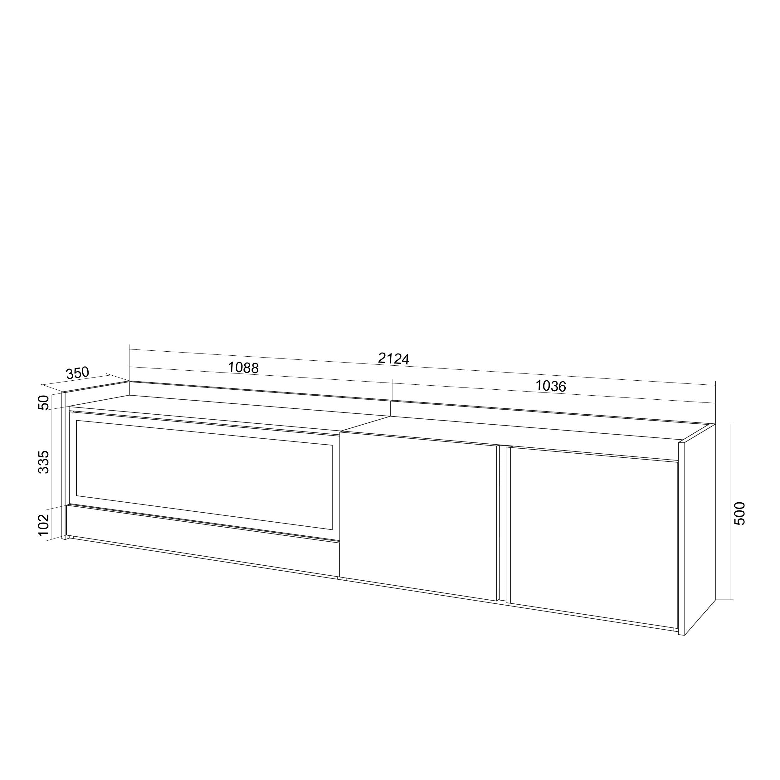 Meuble TV Led 212x50x35 cm Pour les TV jusqu'à 80" Cheminée électrique à gauche XXL Chêne et noir