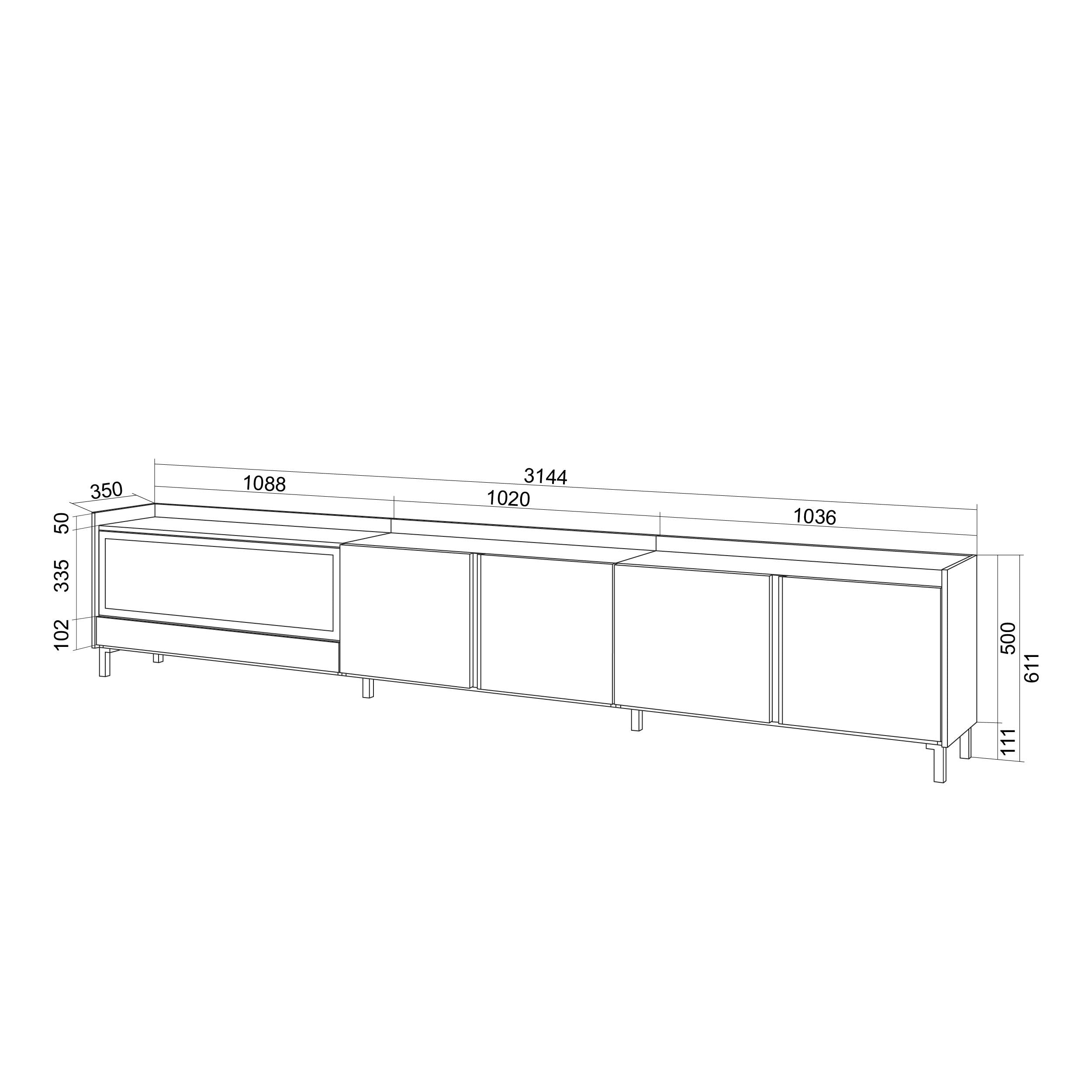 Meuble TV Led 315x61x35 cm Pour les TV jusqu'à 80" Cheminée électrique à gauche XXL Design industriel Chêne et noir