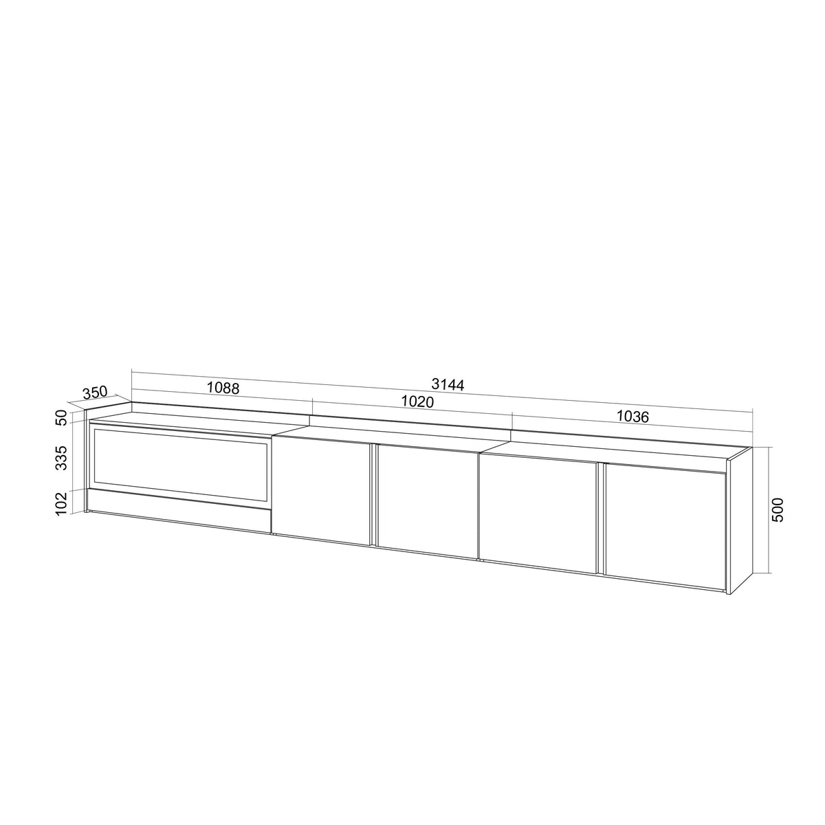 Meuble TV Led 315x50x35 cm Pour les TV jusqu'à 80" Cheminée électrique à gauche XXL Chêne et noir