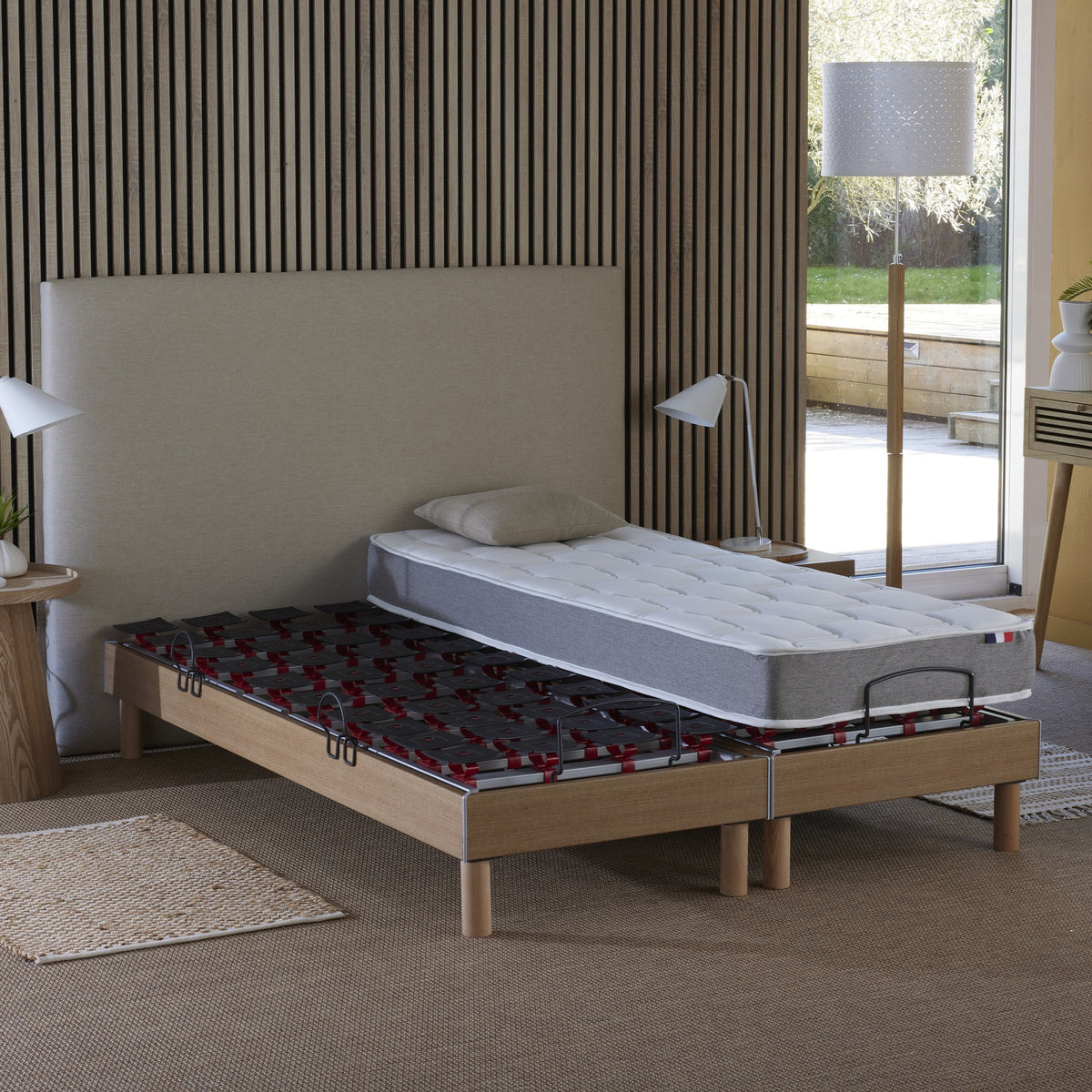 Ensemble literie électrique relaxation à plots + Matelas mousse HR35 2x90 x 200