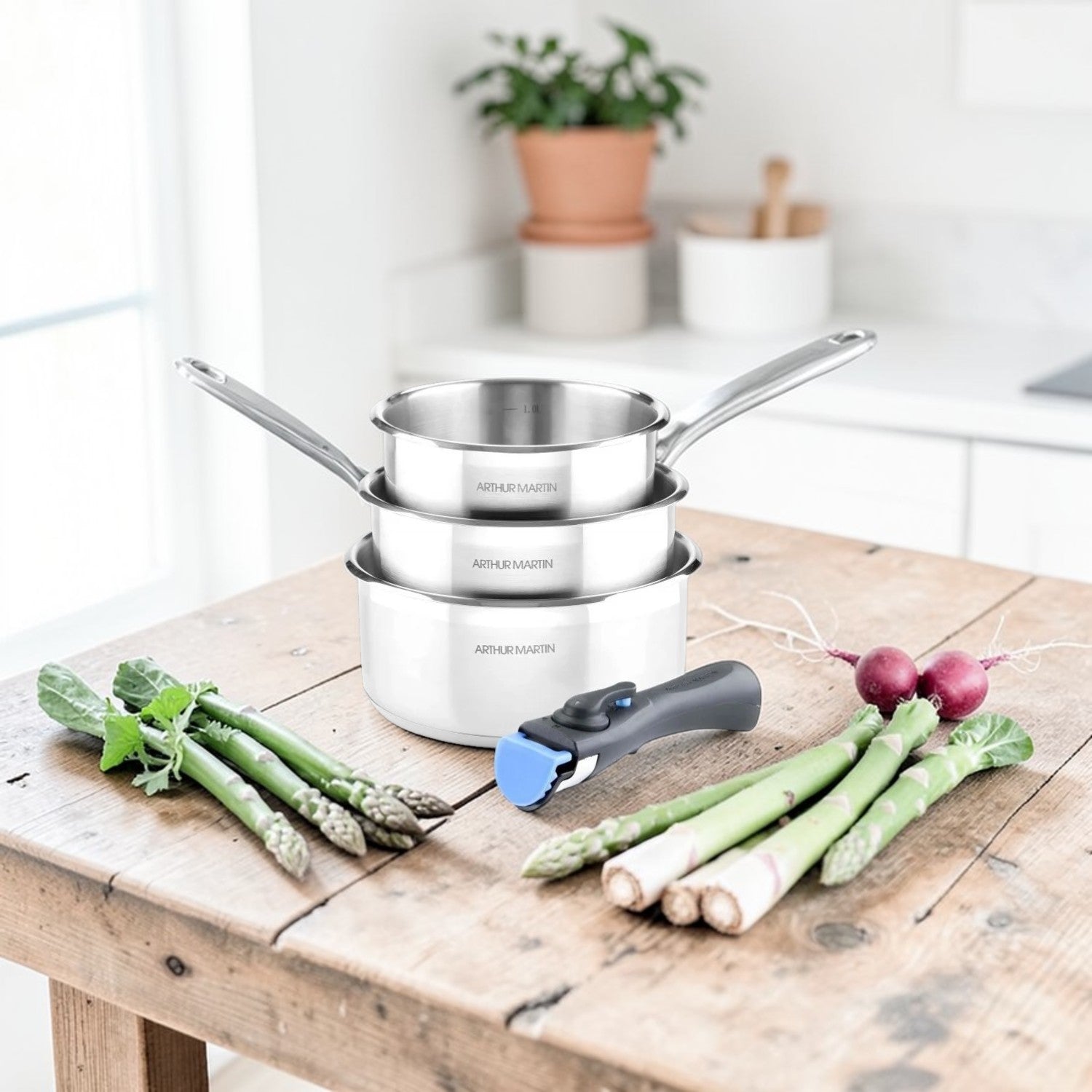 Lot de 3 casseroles inox antiadhésif manche amovible Arthur Martin - Tous feux dont induction