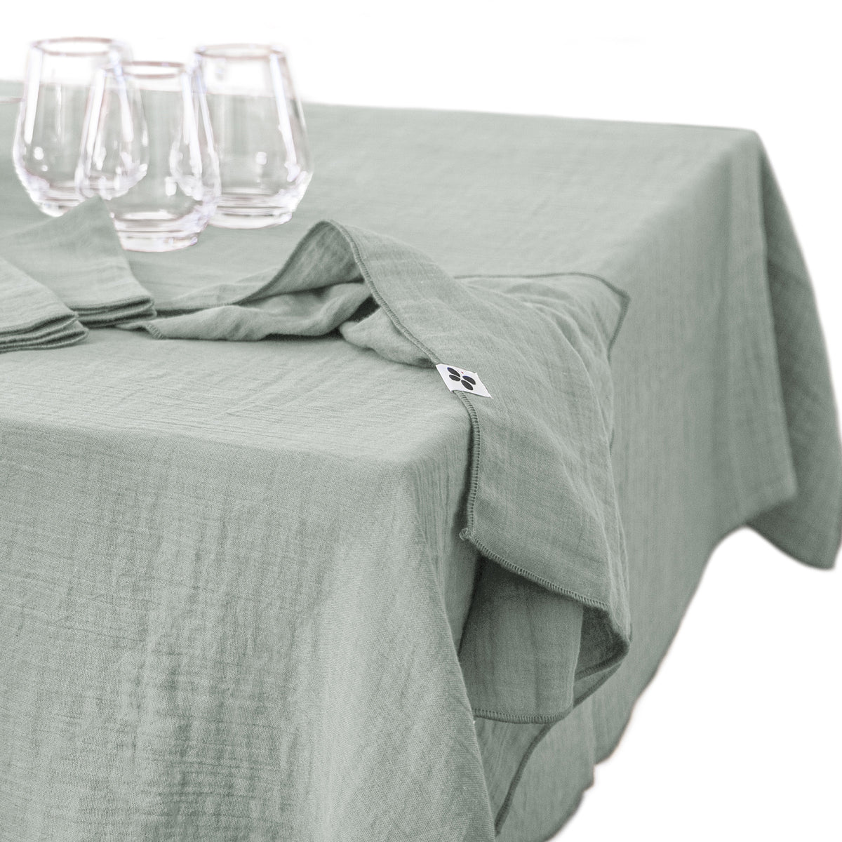 Nappe rectangle 150 x 250 cm Gaze de coton unie GAÏA Eucalyptus