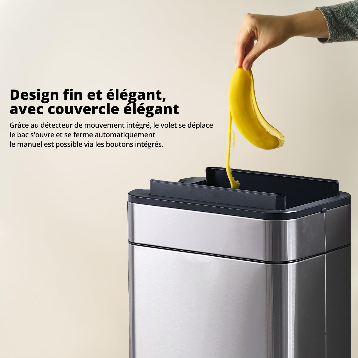 Poubelle Smart Sensor 60L argent