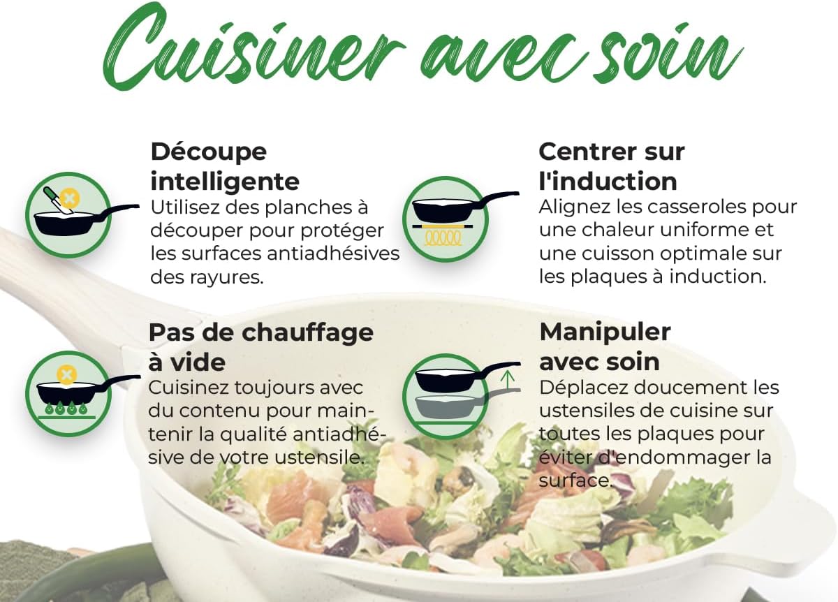 Batterie de cuisine 18 pièces avec poignées amovibles en Granit beige - Tous feux dont induction