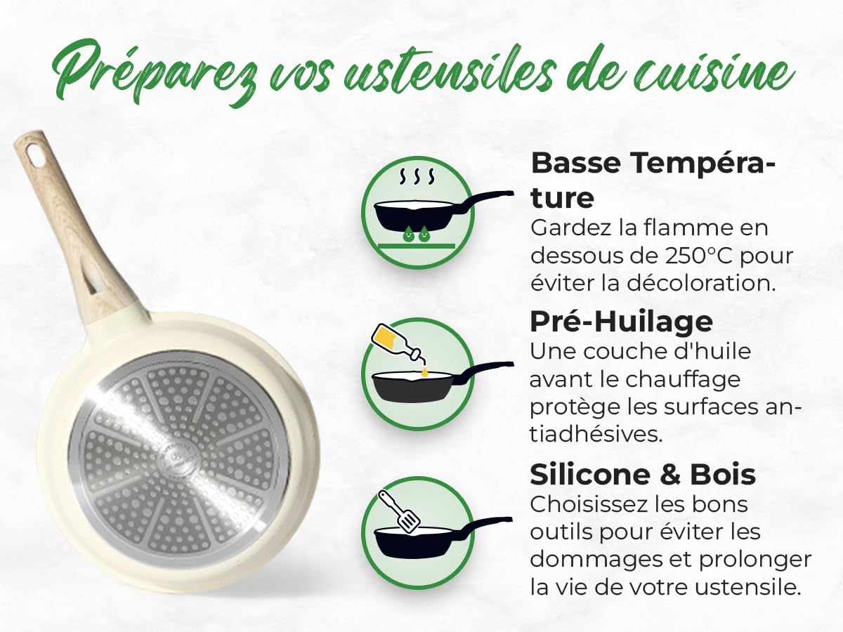 Batterie de cuisine 18 pièces avec poignées amovibles en Granit beige - Tous feux dont induction