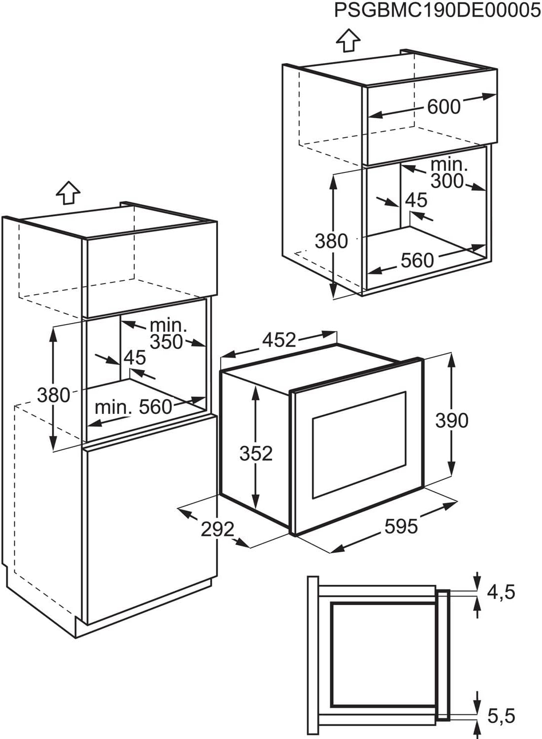 Micro-ondes encastrable  17L inox anti- traces