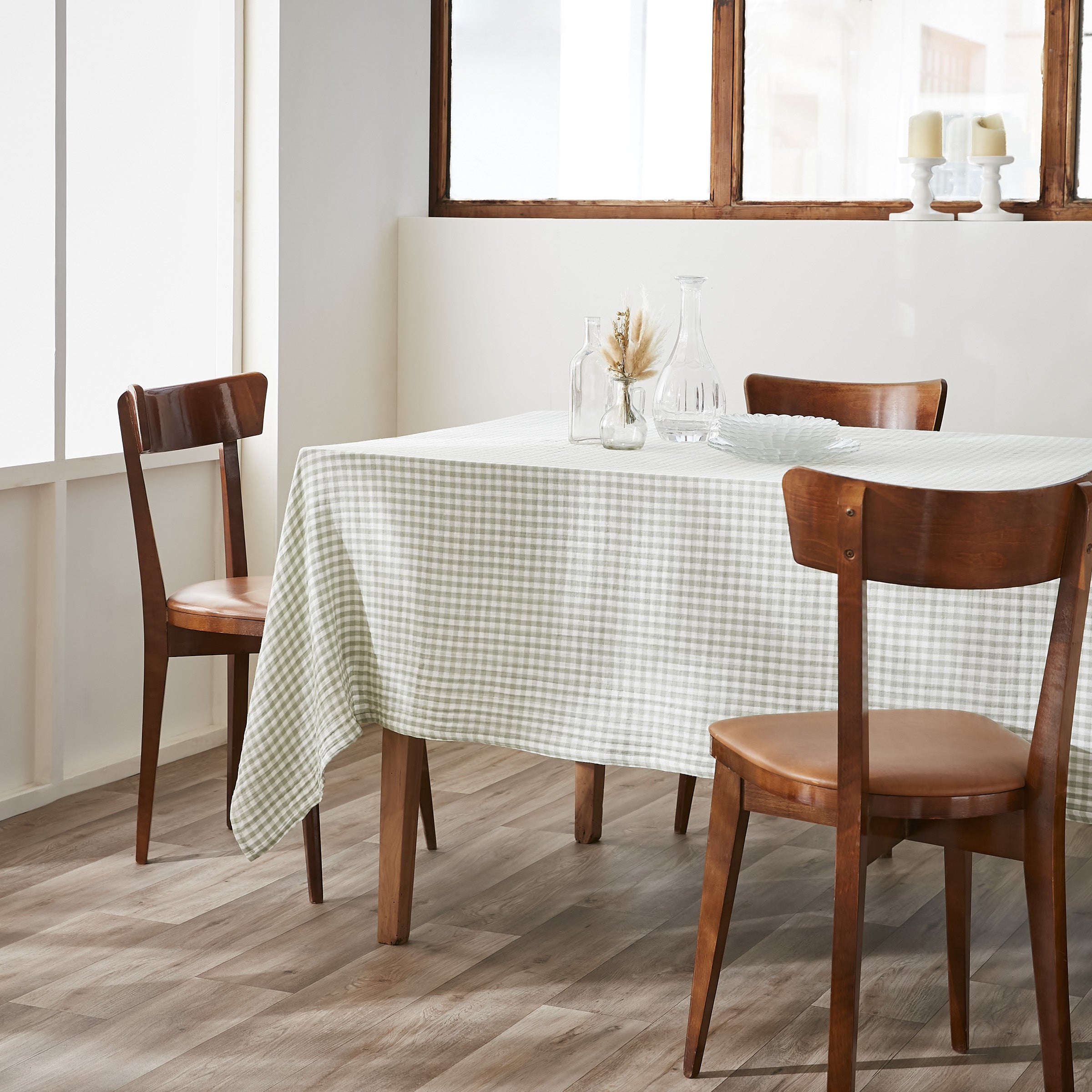 Nappe rectangle 150 x 250 cm Gaze de coton tissée teinte VICKIE Eucalyptus