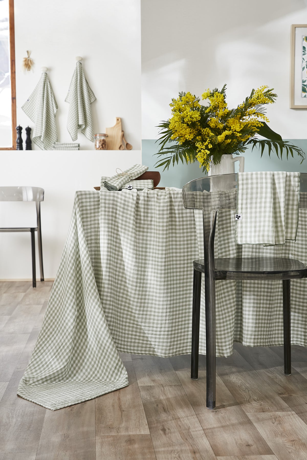 Nappe rectangle 150 x 350 cm Gaze de coton tissée teinte VICKIE Eucalyptus
