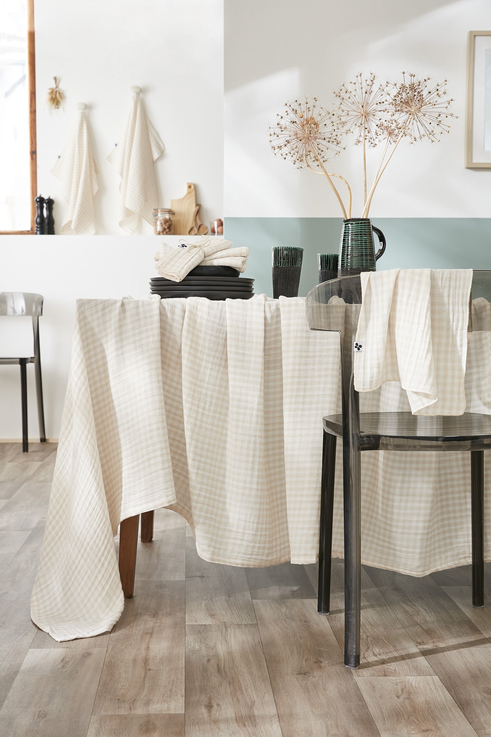 Nappe rectangle 150 x 350 cm Gaze de coton tissée teinte VICKIE Pampa