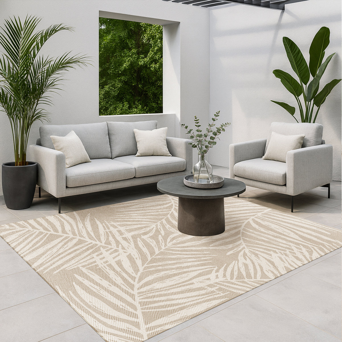 Tapis adhésif en vinyle pour intérieur / extérieur – Feuilles beiges