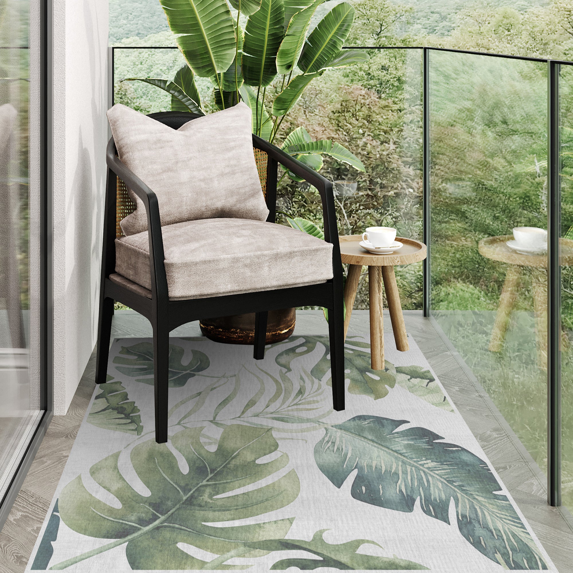 Tapis en vinyle pour intérieur / extérieur – Gadir Sepia - Nature feuilles vertes