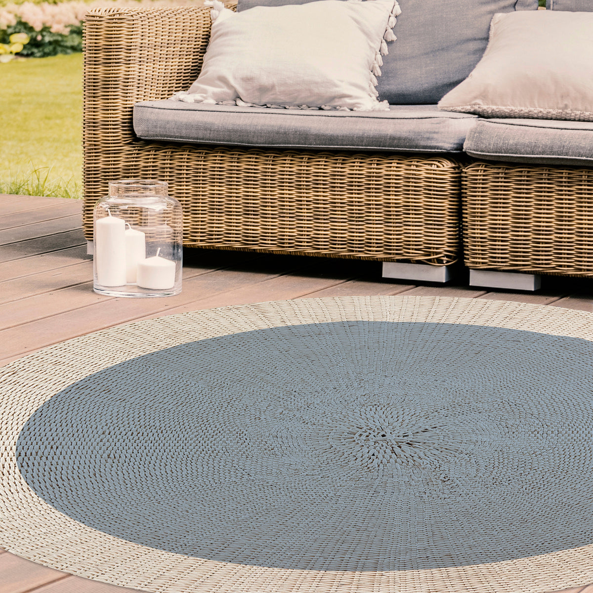 Tapis en vinyle pour intérieur / extérieur – Rotin bleu