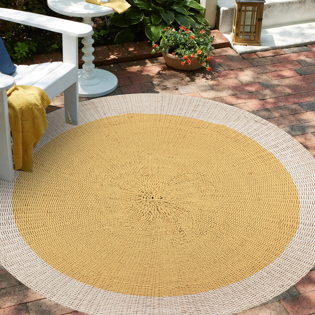 Tapis en vinyle pour intérieur / extérieur – Rotin jaune