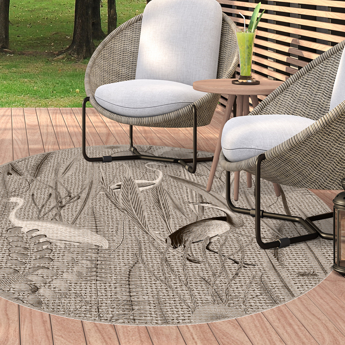 Tapis en vinyle pour intérieur / extérieur - Motifs oiseaux jute