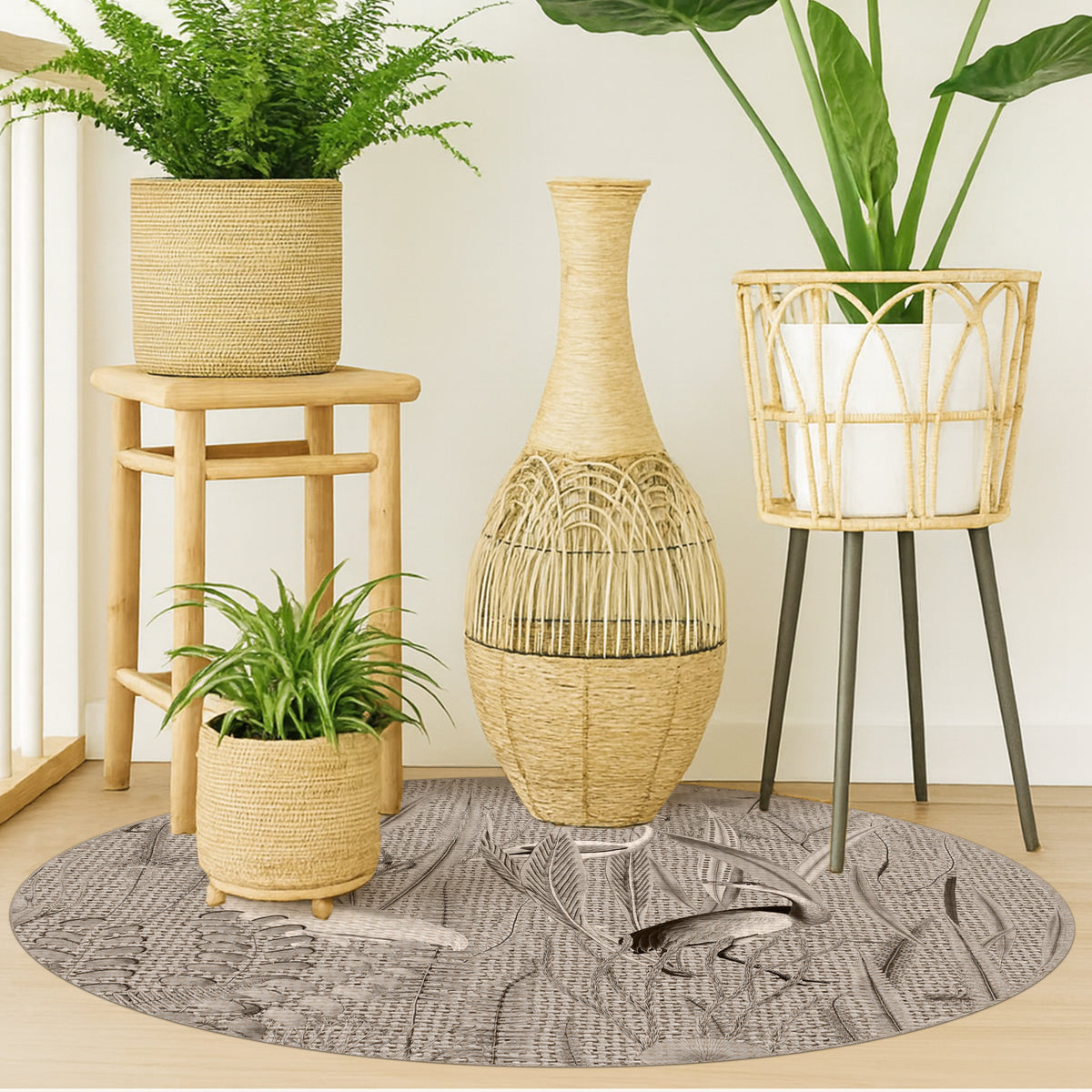 Tapis en vinyle pour intérieur / extérieur - Motifs oiseaux jute