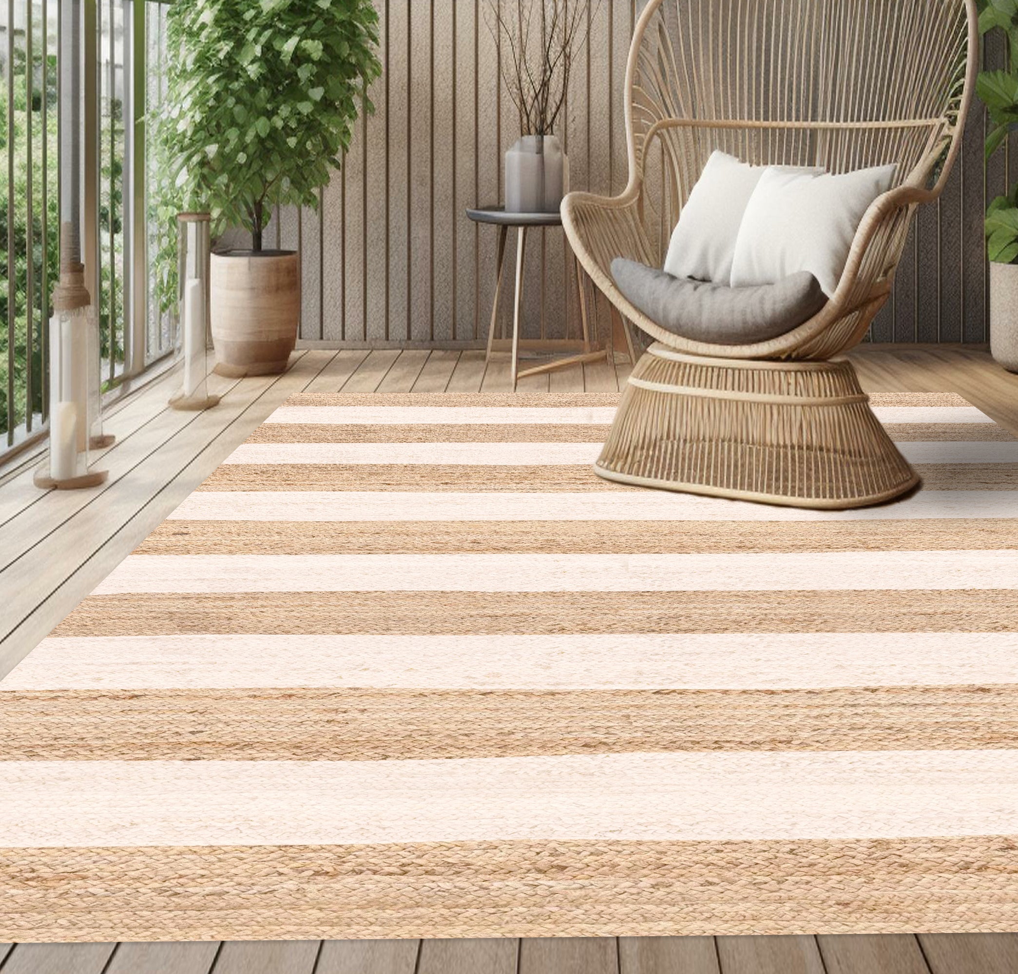 Tapis en vinyle pour intérieur / extérieur - Rayures jute